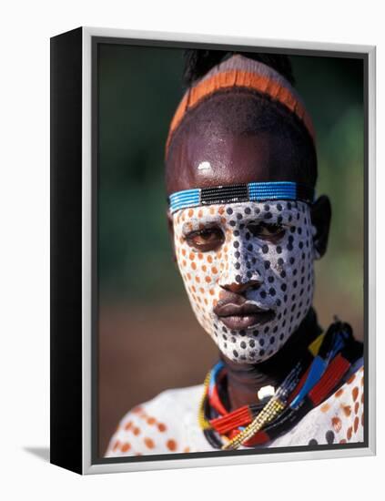 Karo Warrior in Traditional Body Paint, Ethiopia-Janis Miglavs-Framed Premier Image Canvas