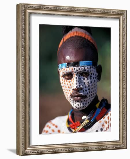 Karo Warrior in Traditional Body Paint, Ethiopia-Janis Miglavs-Framed Photographic Print