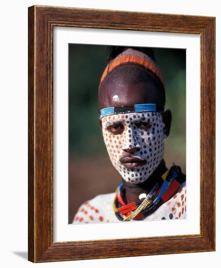 Karo Warrior in Traditional Body Paint, Ethiopia-Janis Miglavs-Framed Photographic Print