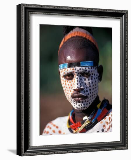 Karo Warrior in Traditional Body Paint, Ethiopia-Janis Miglavs-Framed Photographic Print