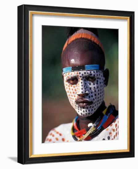 Karo Warrior in Traditional Body Paint, Ethiopia-Janis Miglavs-Framed Photographic Print