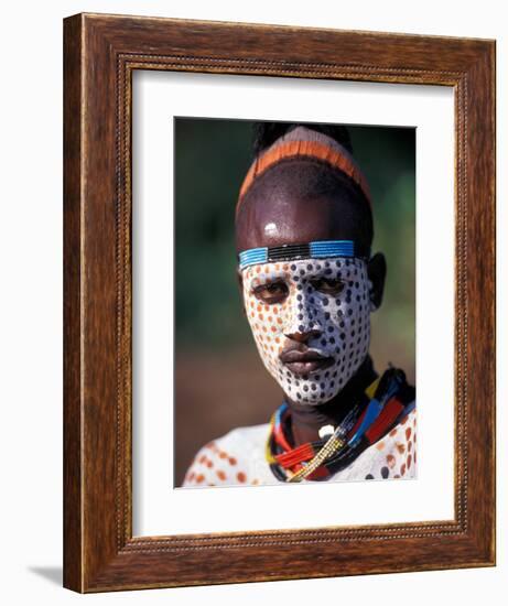 Karo Warrior in Traditional Body Paint, Ethiopia-Janis Miglavs-Framed Photographic Print