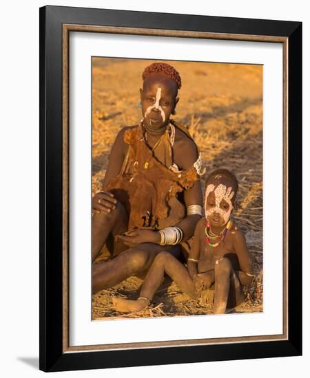 Karo Woman with Child Wearing Traditional Goatskin Dress Decorated with Cowrie Shells-Jane Sweeney-Framed Photographic Print