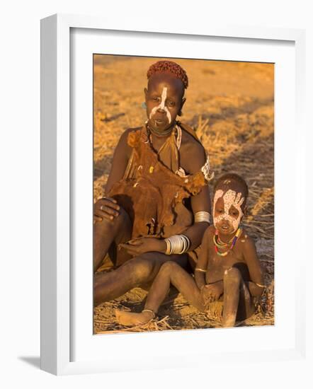 Karo Woman with Child Wearing Traditional Goatskin Dress Decorated with Cowrie Shells-Jane Sweeney-Framed Photographic Print