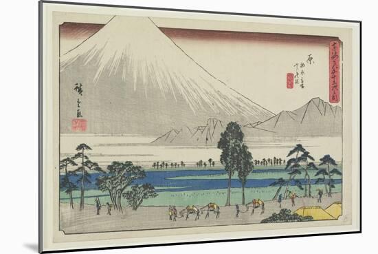 Kashiwahara Rest Area by the Pond with View of Mt. Fuji, Hara, 1841-1842-Utagawa Hiroshige-Mounted Giclee Print