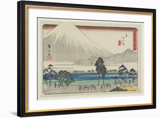 Kashiwahara Rest Area by the Pond with View of Mt. Fuji, Hara, 1841-1842-Utagawa Hiroshige-Framed Giclee Print