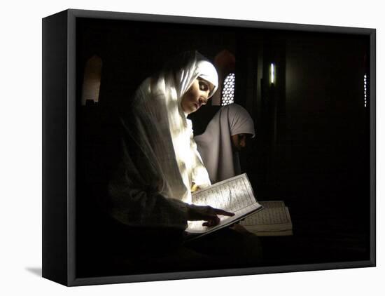 Kashmiri Muslim Girls Read the Holy Quran at Jamia Masjid in Downtown Area of Srinagar, India-null-Framed Premier Image Canvas