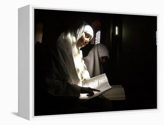 Kashmiri Muslim Girls Read the Holy Quran at Jamia Masjid in Downtown Area of Srinagar, India-null-Framed Premier Image Canvas