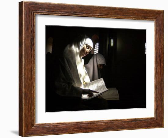 Kashmiri Muslim Girls Read the Holy Quran at Jamia Masjid in Downtown Area of Srinagar, India-null-Framed Photographic Print