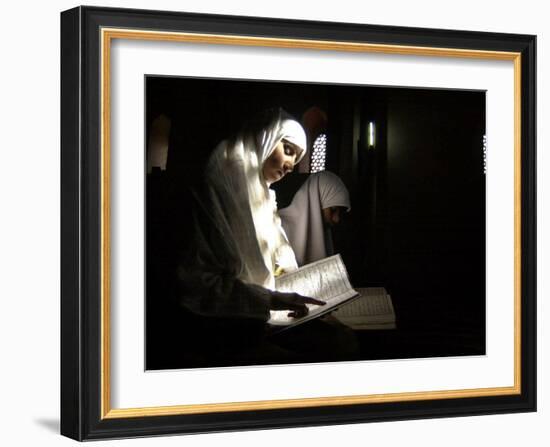 Kashmiri Muslim Girls Read the Holy Quran at Jamia Masjid in Downtown Area of Srinagar, India-null-Framed Photographic Print