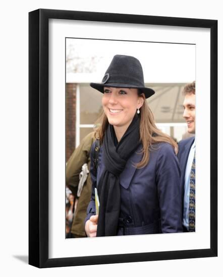 Kate Middleton, the girlfriend of Prince William, arrives at Cheltenham Racecourse in Gloucstershir-null-Framed Photographic Print
