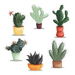 Flat Colorful Illustration of Mexican Succulent Plants and Cactuses in Pots. Vector Botanical Graph-kateja-Art Print