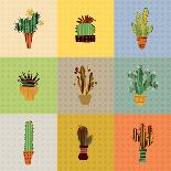 Flat Seamless Pattern with Succulent Plants and Cactuses in Pots. Vector Botanical Graphic Set With-kateja-Framed Stretched Canvas