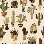 Flat Colorful Illustration of Mexican Succulent Plants and Cactuses in Pots. Vector Botanical Graph-kateja-Premium Giclee Print