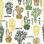 Flat Seamless Pattern with Succulent Plants and Cactuses in Pots. Vector Botanical Graphic Set With-kateja-Framed Stretched Canvas