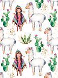 American Indian Girl in Traditional Poncho and Her Best Friend - Llama-KaterinaS-Art Print