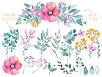 Vector Floral Set.Colorful Purple Floral Collection with Leaves and Flowers,Drawing Watercolor-KaterinaS-Art Print
