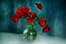 Bouquet of Red Poppy Flowers in Glass Vase. Toned Image. Copy Space. Holiday Background-Kateryna Ovcharenko-Photographic Print