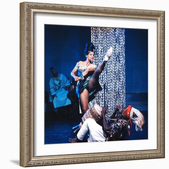 Katherine Dunham with Drummer, Ladji Camara During Sequence in Dance Revue "Bamboche"-Allan Grant-Framed Premium Photographic Print