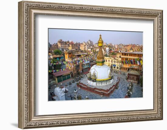 Kathesimbu Stupa with Buddha Wisdom Eyes and Prayer Colorful Flags in Kathmandu, Nepal-mazzzur-Framed Photographic Print