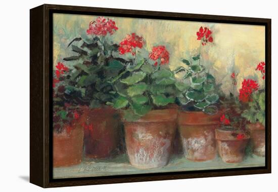 Kathleens Geraniums Crop-Carol Rowan-Framed Stretched Canvas