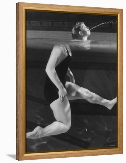 Kathy Flicker Creating an Optical Illusion at the Princeton University's Dillon Gym Pool-George Silk-Framed Premier Image Canvas