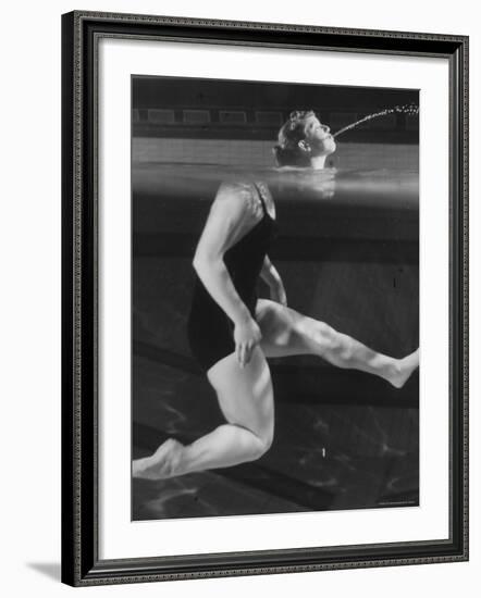 Kathy Flicker Creating an Optical Illusion at the Princeton University's Dillon Gym Pool-George Silk-Framed Premium Photographic Print