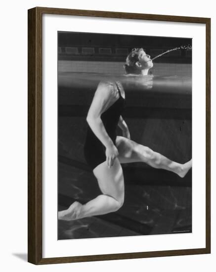 Kathy Flicker Creating an Optical Illusion at the Princeton University's Dillon Gym Pool-George Silk-Framed Premium Photographic Print