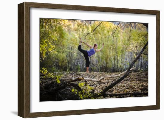 Katie Paulson Practices Yoga Among The Cottonwood Trees In An Autumn Morning In Indian Creek, Utah-Dan Holz-Framed Photographic Print