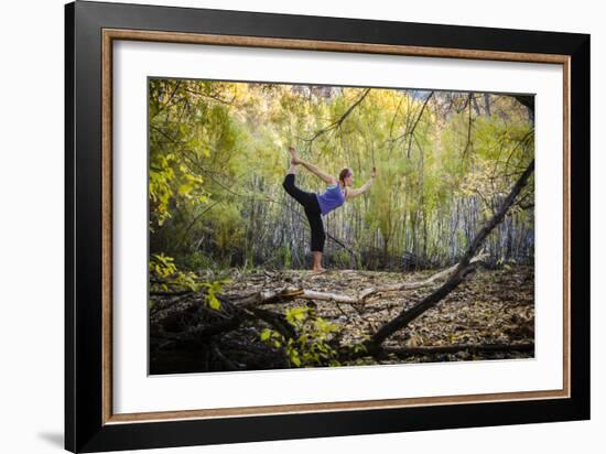 Katie Paulson Practices Yoga Among The Cottonwood Trees In An Autumn Morning In Indian Creek, Utah-Dan Holz-Framed Photographic Print