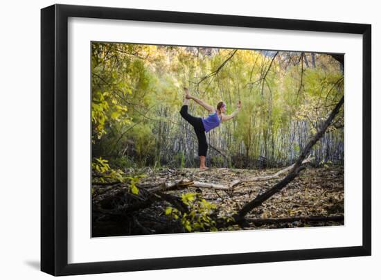 Katie Paulson Practices Yoga Among The Cottonwood Trees In An Autumn Morning In Indian Creek, Utah-Dan Holz-Framed Photographic Print