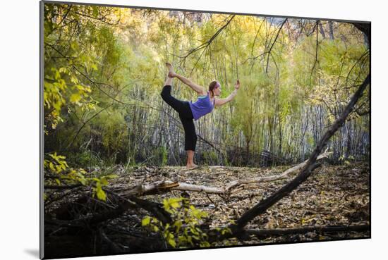 Katie Paulson Practices Yoga Among The Cottonwood Trees In An Autumn Morning In Indian Creek, Utah-Dan Holz-Mounted Photographic Print