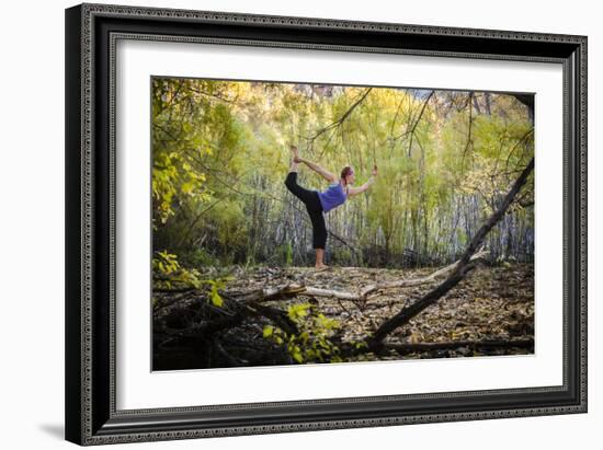 Katie Paulson Practices Yoga Among The Cottonwood Trees In An Autumn Morning In Indian Creek, Utah-Dan Holz-Framed Photographic Print