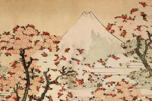 Katsushika Hokusai Mount Fuji Behind Cherry Trees and Flowers