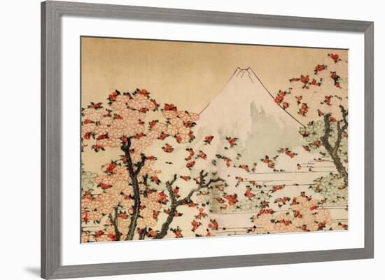 Katsushika Hokusai Mount Fuji Behind Cherry Trees and Flowers-Katsushika Hokusai-Framed Premium Giclee Print