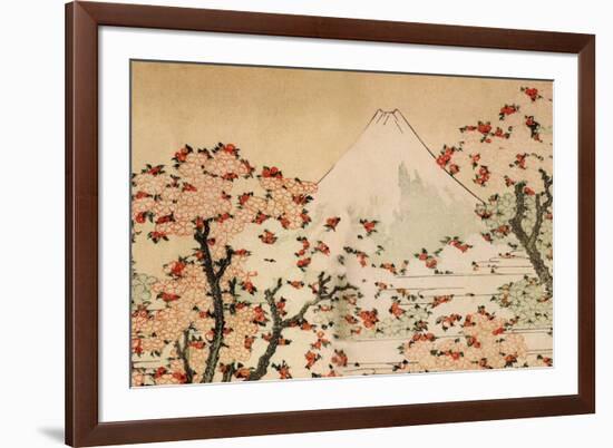 Katsushika Hokusai Mount Fuji Behind Cherry Trees and Flowers-Katsushika Hokusai-Framed Premium Giclee Print