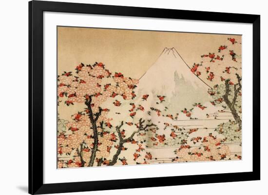 Katsushika Hokusai Mount Fuji Behind Cherry Trees and Flowers-Katsushika Hokusai-Framed Premium Giclee Print