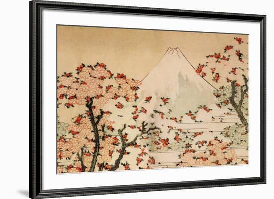 Katsushika Hokusai Mount Fuji Behind Cherry Trees and Flowers-Katsushika Hokusai-Framed Premium Giclee Print