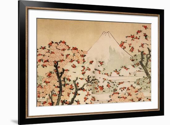 Katsushika Hokusai Mount Fuji Behind Cherry Trees and Flowers-Katsushika Hokusai-Framed Premium Giclee Print