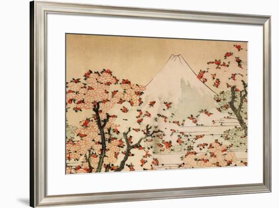 Katsushika Hokusai Mount Fuji Behind Cherry Trees and Flowers-Katsushika Hokusai-Framed Premium Giclee Print