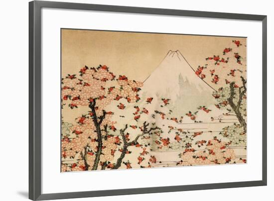 Katsushika Hokusai Mount Fuji Behind Cherry Trees and Flowers-Katsushika Hokusai-Framed Premium Giclee Print