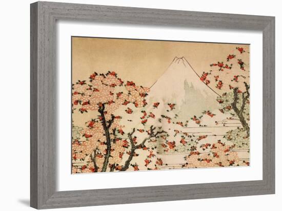 Katsushika Hokusai Mount Fuji Behind Cherry Trees and Flowers-Katsushika Hokusai-Framed Art Print