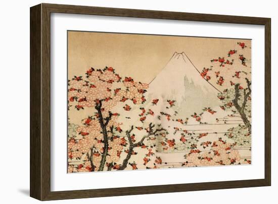Katsushika Hokusai Mount Fuji Behind Cherry Trees and Flowers-Katsushika Hokusai-Framed Art Print