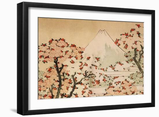 Katsushika Hokusai Mount Fuji Behind Cherry Trees and Flowers-Katsushika Hokusai-Framed Art Print