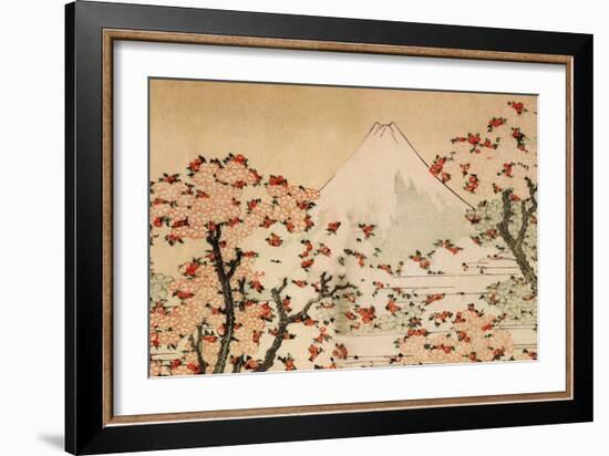 Katsushika Hokusai Mount Fuji Behind Cherry Trees and Flowers-Katsushika Hokusai-Framed Art Print