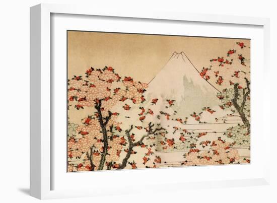 Katsushika Hokusai Mount Fuji Behind Cherry Trees and Flowers-Katsushika Hokusai-Framed Art Print