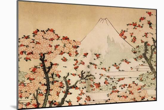 Katsushika Hokusai Mount Fuji Behind Cherry Trees and Flowers-Katsushika Hokusai-Mounted Art Print