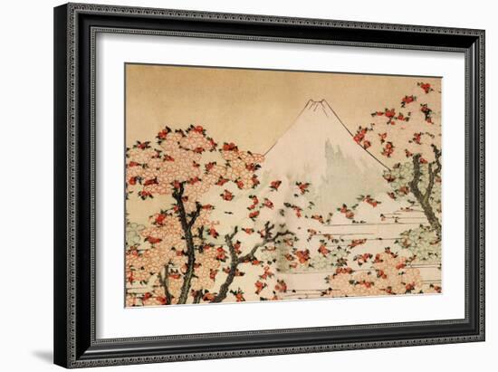 Katsushika Hokusai Mount Fuji Behind Cherry Trees and Flowers-Katsushika Hokusai-Framed Art Print