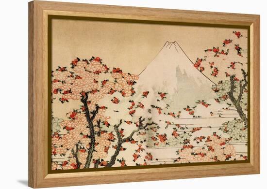 Katsushika Hokusai Mount Fuji Behind Cherry Trees and Flowers-Katsushika Hokusai-Framed Stretched Canvas