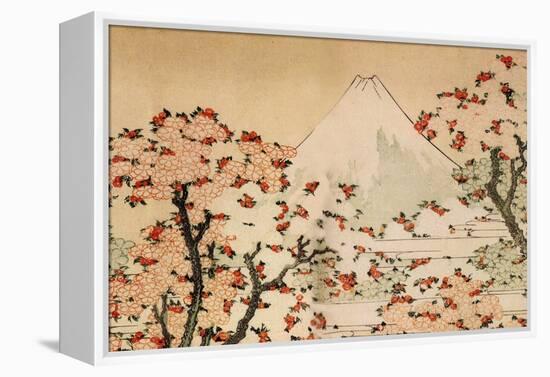 Katsushika Hokusai Mount Fuji Behind Cherry Trees and Flowers-Katsushika Hokusai-Framed Stretched Canvas